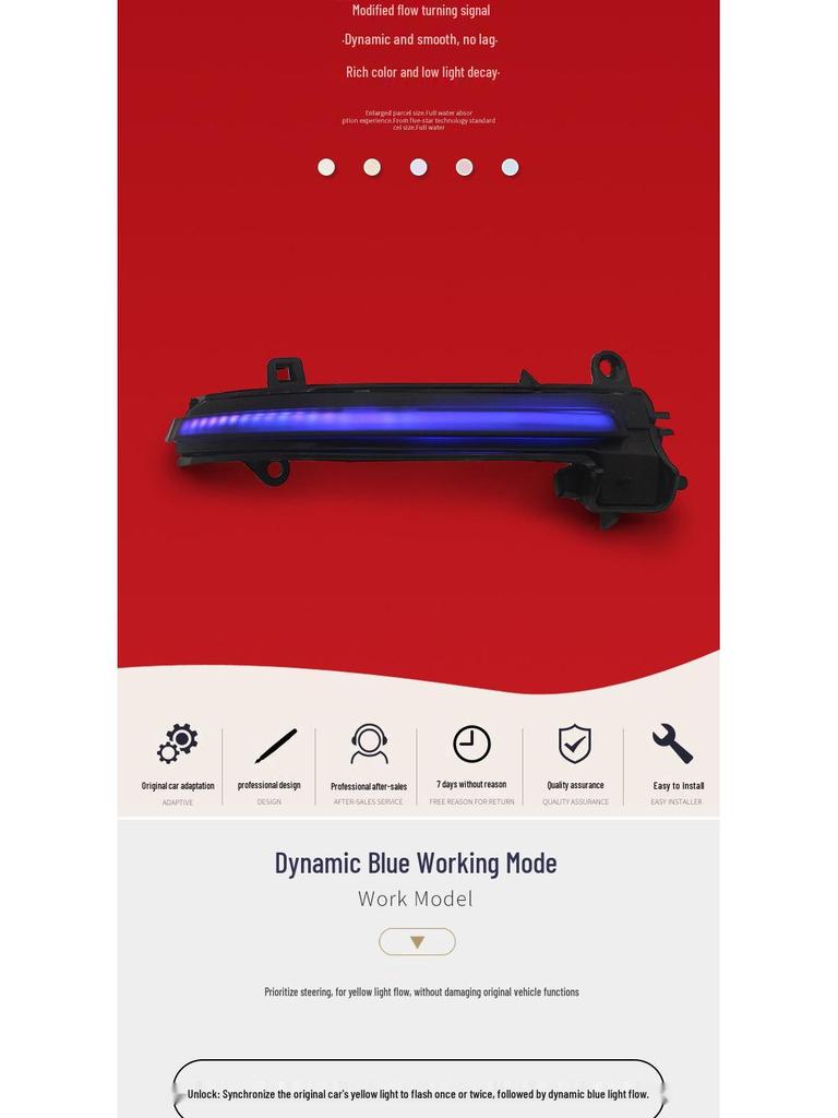 Blue Sequential Turn Signal for BMW 1-5 Series, X1, X3, X5, X6 - Modified One-Wipe Rearview Mirror