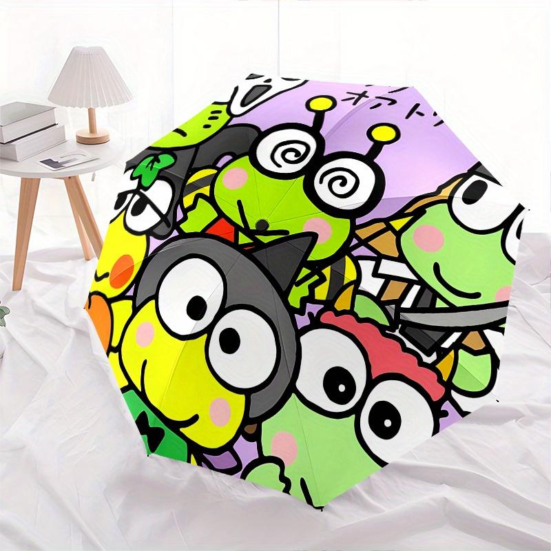KEROKEROKEROPPI Automatic Folding Umbrella-Simple 8-Rib Design, Bright Cartoon Pattern, Durable Iron Frame, Suitable For Travel, Outdoor, Be