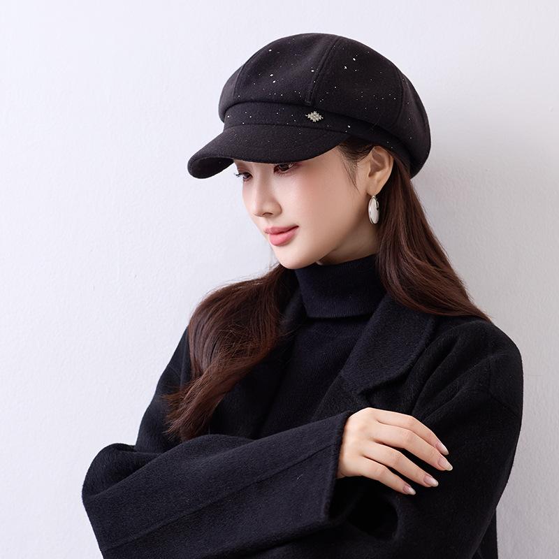Autumn and winter solid color retro British style cap women's fashion simple casual versatile temperament octagonal hat