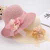 Bow Flowers Straw Sun Hat Woman Bucket Summer Sunscreen Wide Brim Sun Cap Outdoor Beach Accessories