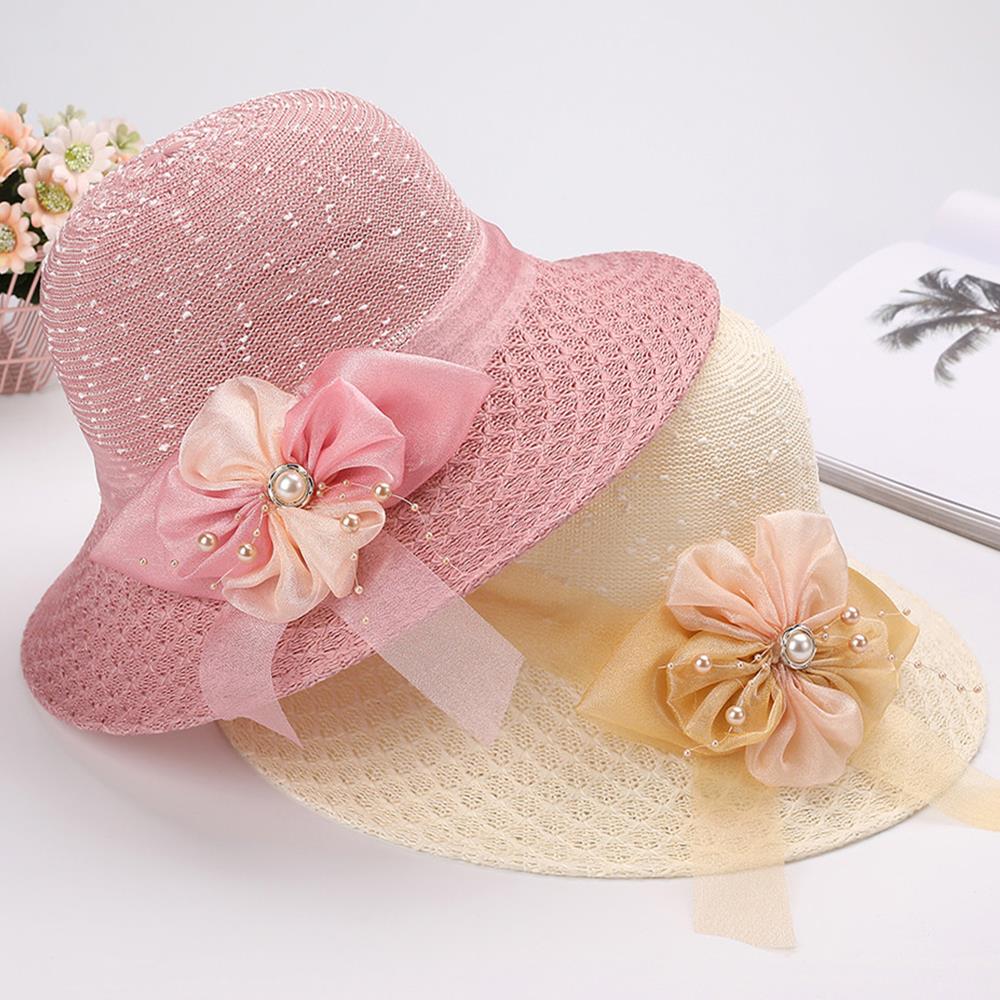 Bow Flowers Straw Sun Hat Woman Bucket Summer Sunscreen Wide Brim Sun Cap Outdoor Beach Accessories