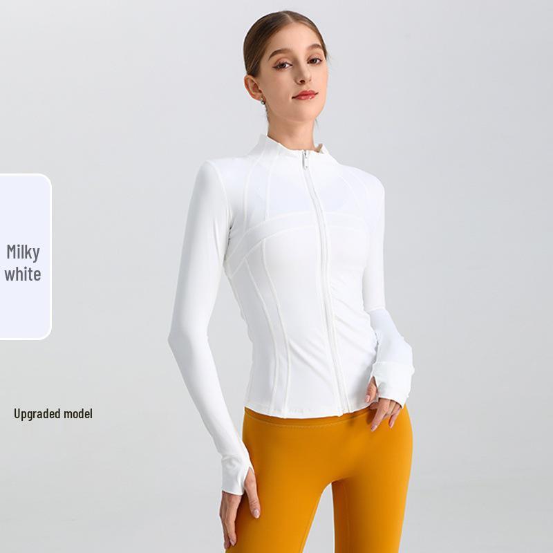 Damen Herbst/Winter Schlankmachendes Yoga-Top mit Daumenlöchern - Langarm-Sportjacke für Outdoor-Fitness