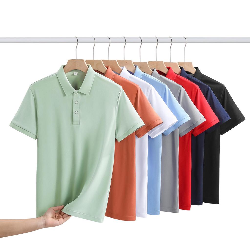 In-Stock Custom Ice Silk Polo Shirt: Short-Sleeved, Turn-Down Collar with Trendy Brand Embroidery and Your Unique Design.