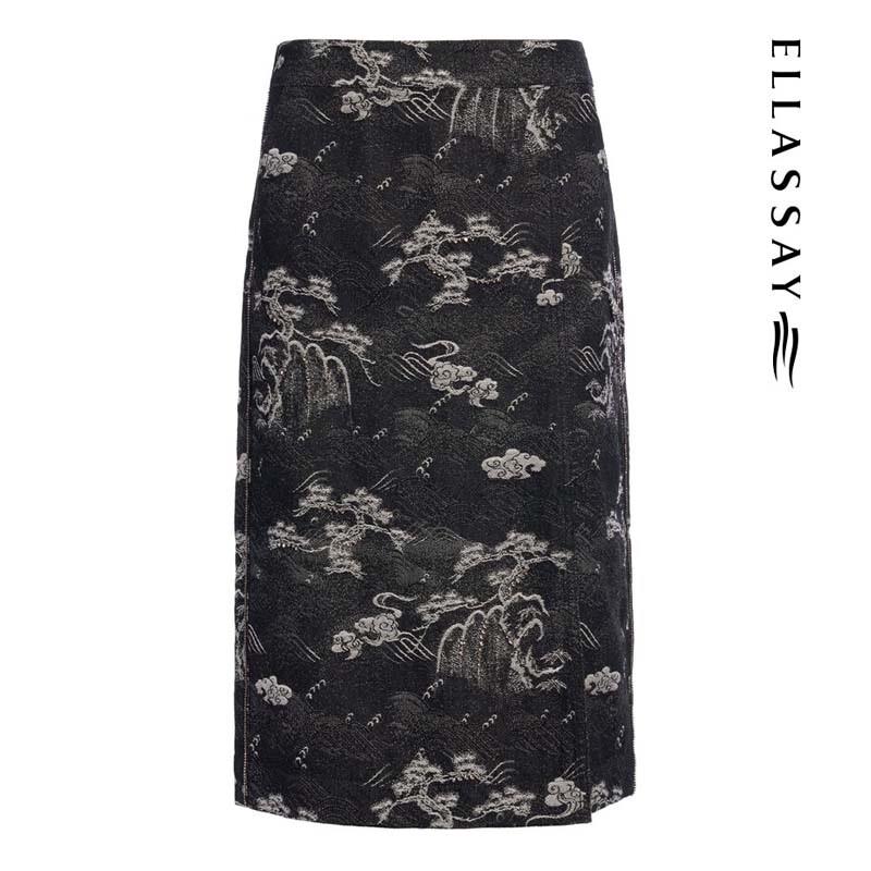 ELLASSAY Women's Printed New Chinese Style Slit Midi Skirt