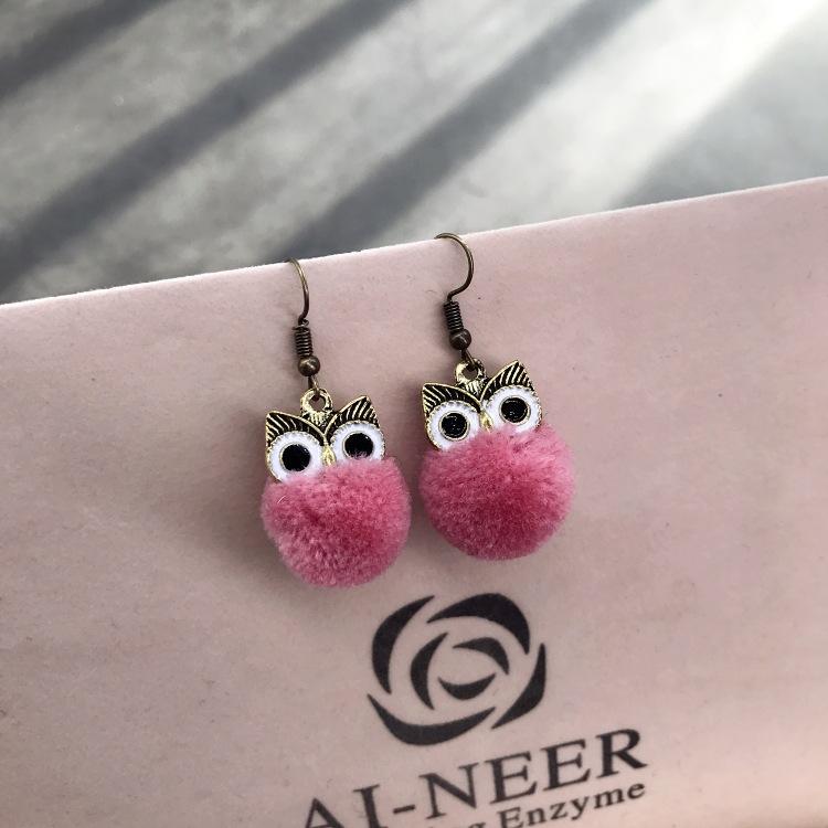 

South Korea s new retro owl cute pom-pom earrings temperament fashion hairball earrings women s versatile simple earrings