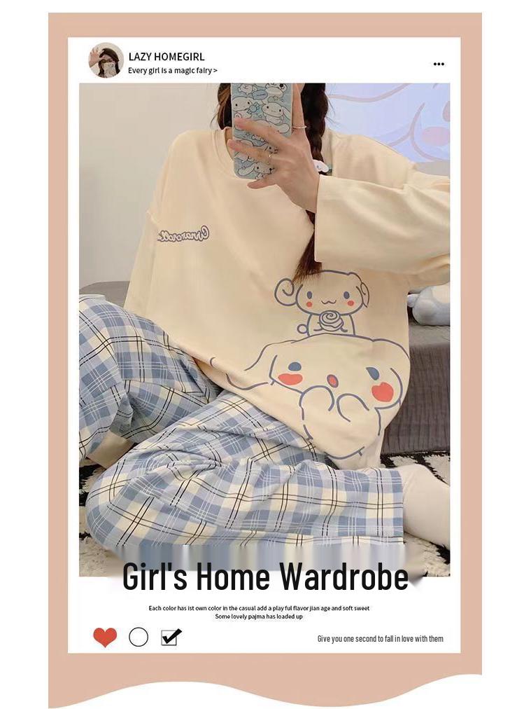 Women's Plus Size Cartoon Pajama Set: Long-Sleeve Spring/Fall Home Wear, Loose Fit, Suitable for Outdoors
