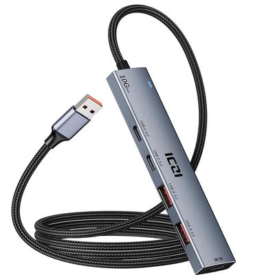 ICZI USB Hub 10Gbps USB Gen 2 USB Hub Gen 120CM Braided Cable Aluminum Power Supply Port Included Bus Power Dual Use Lightweight Compact Slim Design