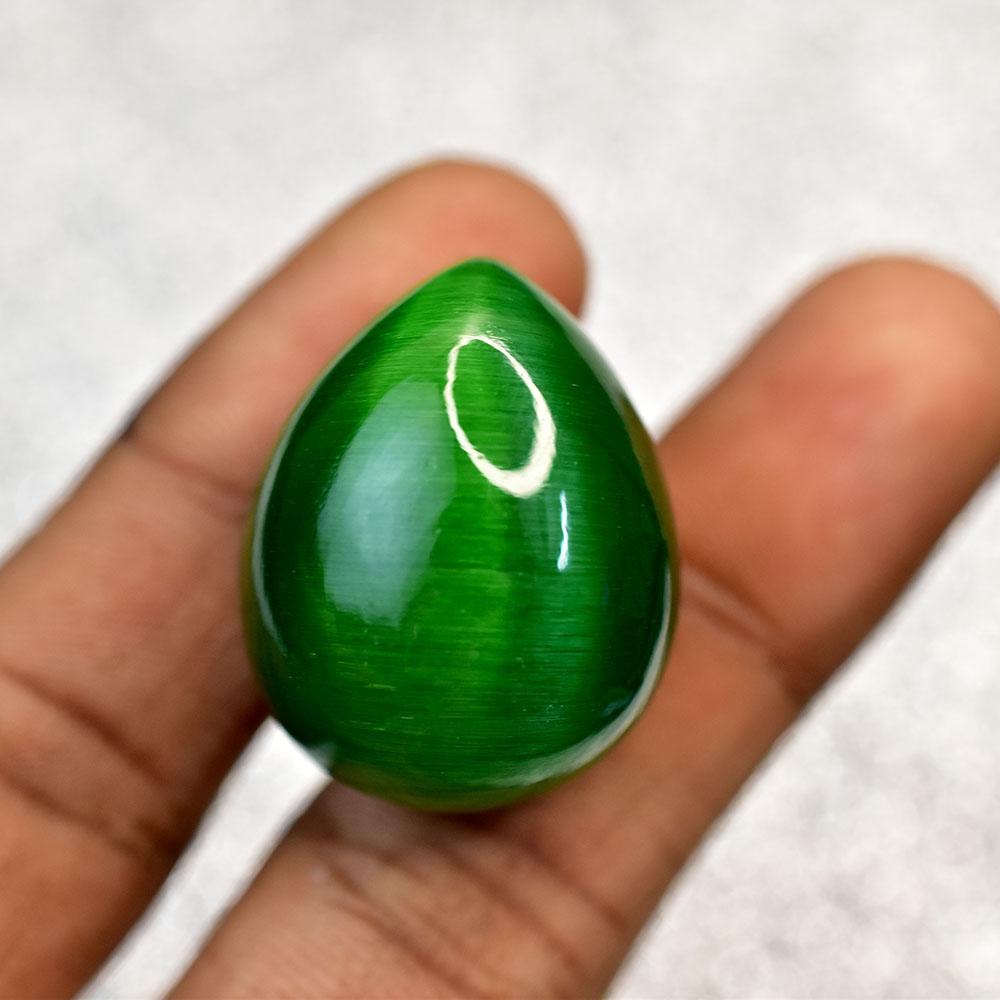 27x22mm Pear Cabochon Cut Natural Cat'S Eye Green Loose Gemstone for Jewelry Making and Crafts
