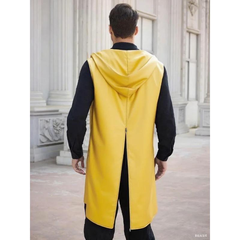Men's Renaissance Ranger Costume Hooded Surcoat Medieval Knight Sleeveless Viking Holloween Cloak