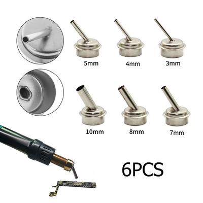 6pcs 45 Degree Curved Nozzles for QUICK 861DW Hot Air Rework Station Stainless Steel Compatible with Various Applications