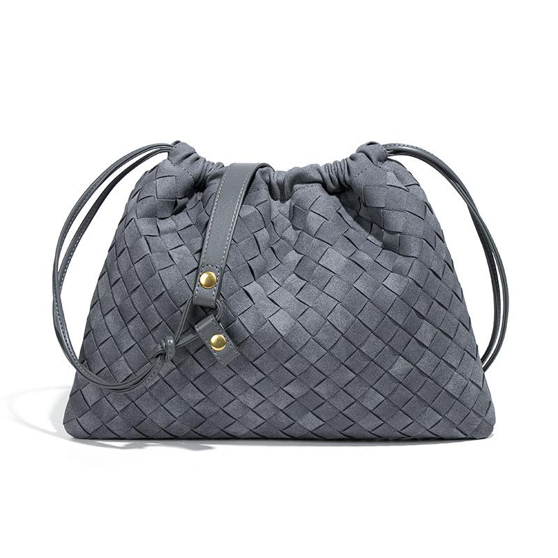 New Retro Handbag for Women, All Hand Woven Pleated Drawstring Frosted Cloud Bag, Single Shoulder Crossbody Small Square Bag