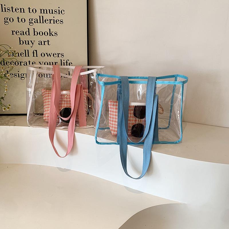 Pvc Transparent Handbag Tote Bag Women Summer Beach Clear Tote Bag Travel Storage Bags Portable Waterproof Carry Bag