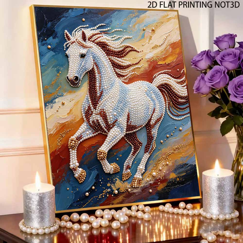 Majestic Horse Pearl Kit 5D DIY Round Rhinestone Art for Adults Relaxing Handmade Wall Decor National Day Gift Frameless Design