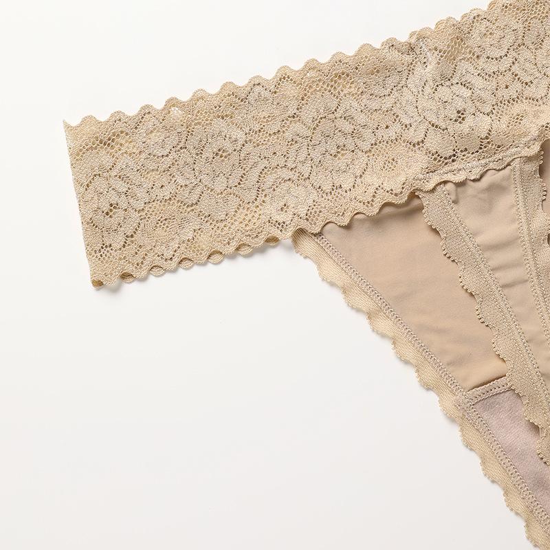 European and American Lace Splicing T-shaped Underwear Women's Large Size Sexy Seamless Low Waist Pure Cotton Crotch Sports Fitness Underwear