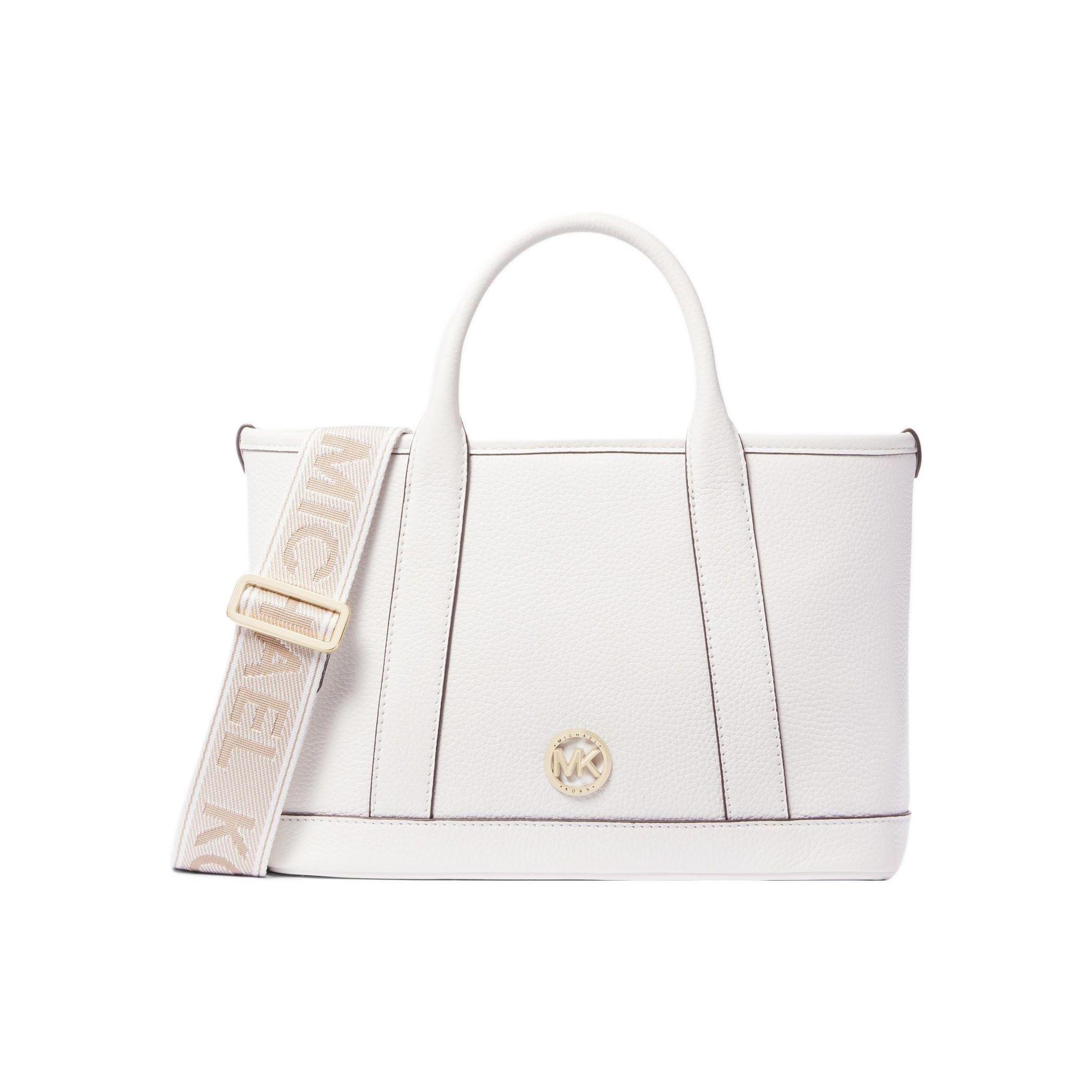 Michael Kors MK Luisa Embroidered Shoulder Strap Gold Logo Quilted Leather Tote Bag Women tote bags White 30R4G99T1L-085 Basic Set (Bag+Dust Bag)