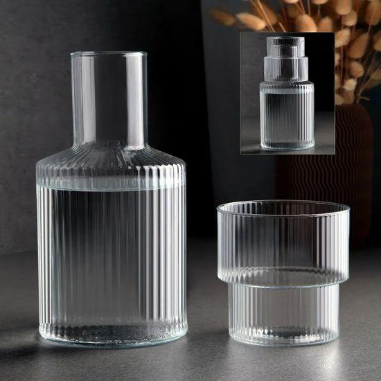 

Rotanev Luxury Bedside Striped Glass Jug with Glass 1 Lt. - Bedside Pitcher