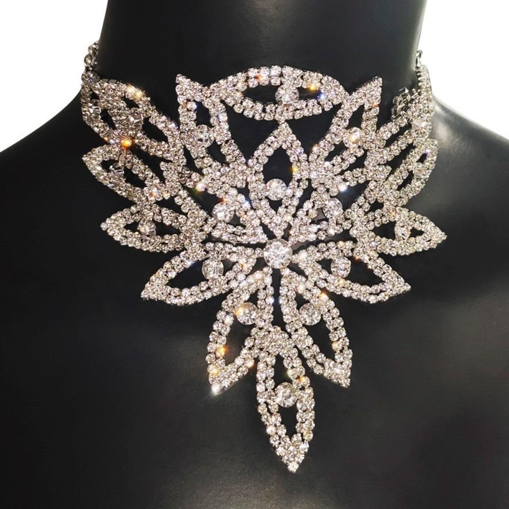 Adjustable Rhinestone Choker Necklace Shiny Bridal Necklace Collarbone Chain  Party Wear