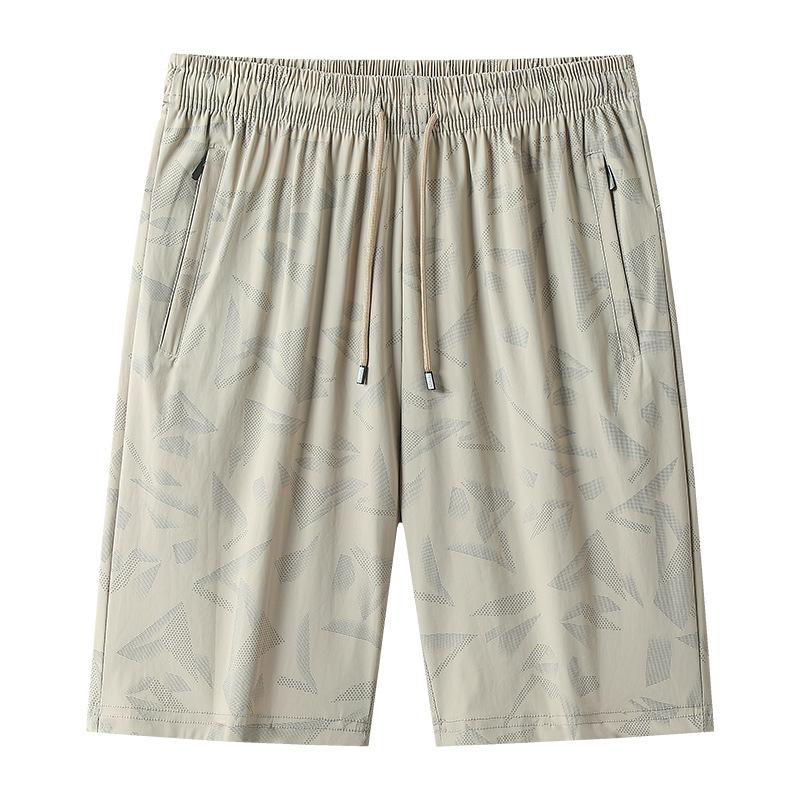 Szorty Męskie Kamuflażowe z Jedwabiu Lodowego Letnie w Dużych Rozmiarach Luźne Casualowe Szybkoschnące Spodnie Pięcioczęściowe do Biegania Sportowe Plażowe