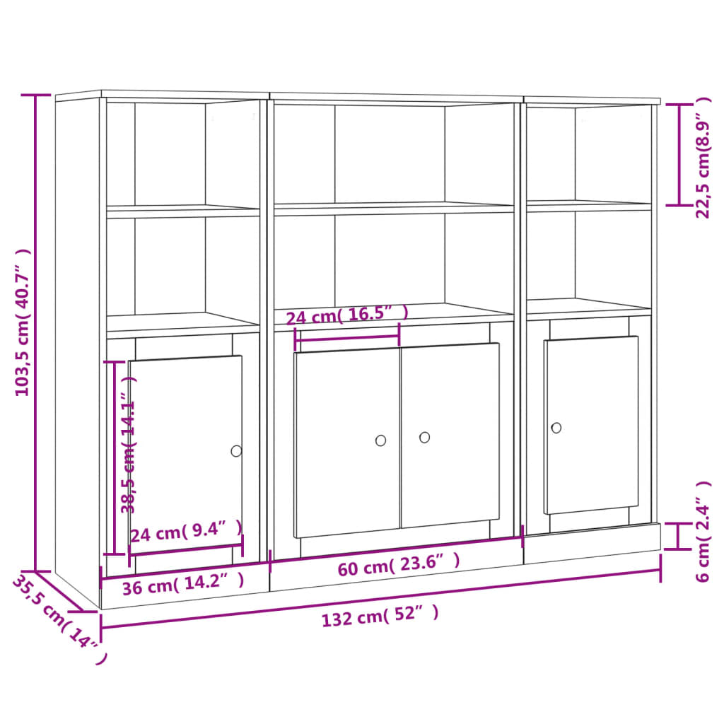Vidaxl Tall Cabinets, 3 Pcs, Sonoma Oak Grey Wood-Based Material