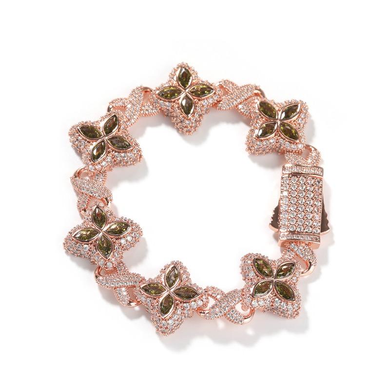 Hip-hop Rap Chain, Unlimited Four-leaf Clover Bracelet, Fashionable Cool Ruffian Handsome Premium 5A Zircon Color Necklace.