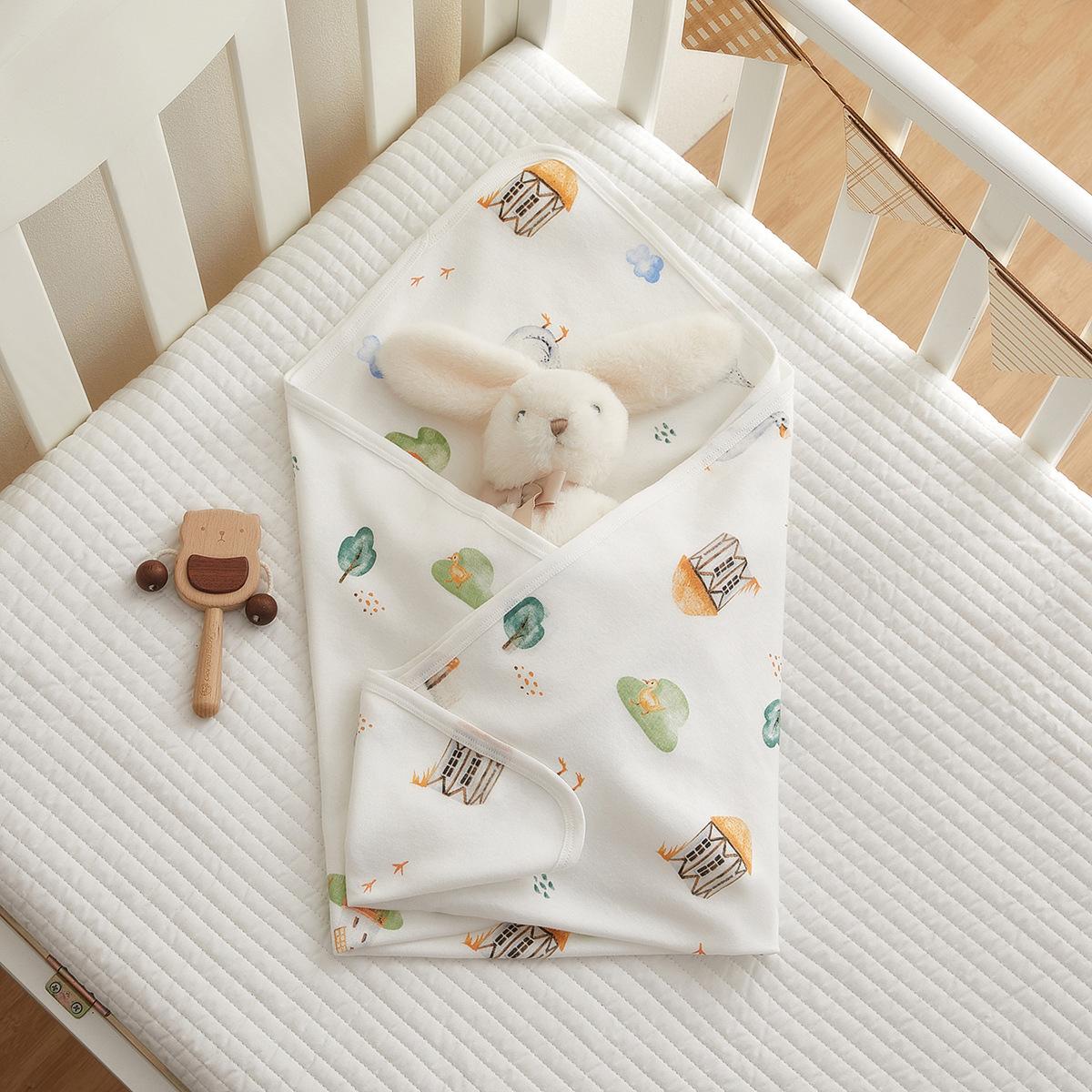 Newborn Cartoon Print Blanket Pure Cotton Double Gauze Blanket Baby Blanket Bath Towel Baby Swaddle (as the picture,85 85cm)