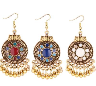 Retro Ethnic Style Tassel & Metal Ball Earrings for Women