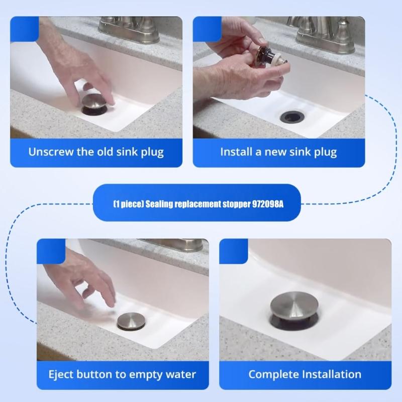 Plastic Popups Drain Stoppers 972098A Push Down Drain Stoppers for Secure Seal & Easy Installation In Bathrooms