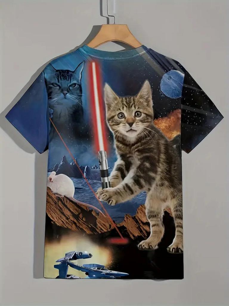 Tricou Amuzant Pisică Bărbați Grafică Parodie Tricou Imprimare 3D Personalitate Mânecă Scurtă Gât Rotund Cămașă Casual Bărbați Tricouri Cool Topuri