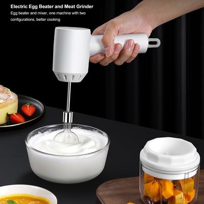 Cordless Portable Electric Garlic Chopper Electric Hand Mixer Multifunctional Meat Grinder Egg Beater White