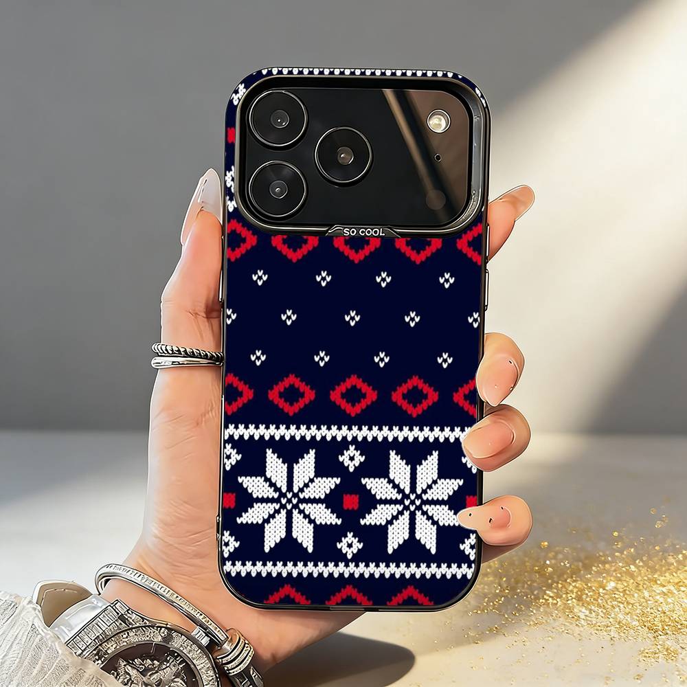 Fair Isle Christmas Phone Case For iPhone17,16,15,14,13,12,11,Pro,MAX White Matte Shockproof Cover