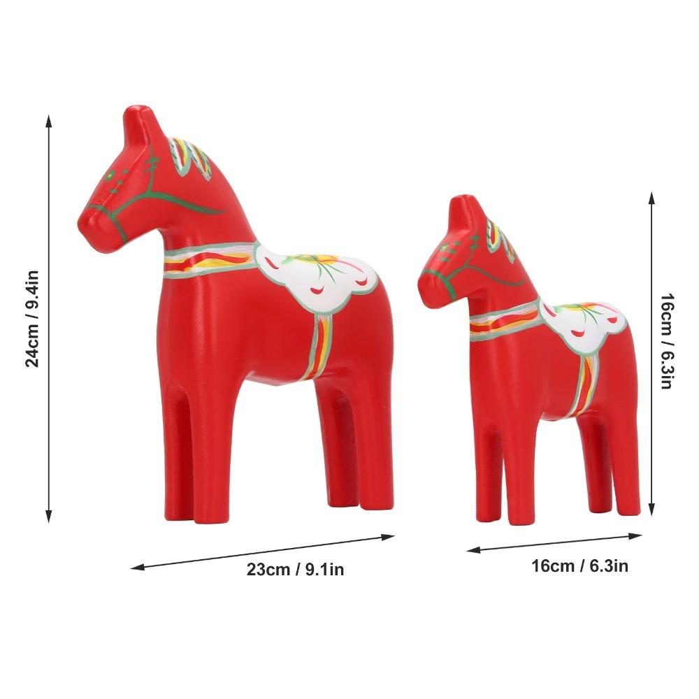 2PCS Red Swedish Dala Horse Wooden Dalecarlian Horse Statue Dala Horse Decor  Christmas Ornament