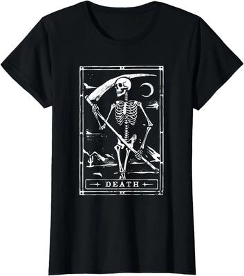 2024 Summer Tops Death Tarot Card Shirt Goth Skeleton Grim Reaper Halloween T-Shirt