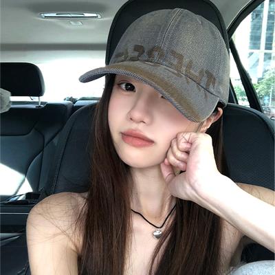 American Retro Washed Old Letter Baseball Cap Wide Brim Big Head Circumference Showing Face Small Soft Top Cap