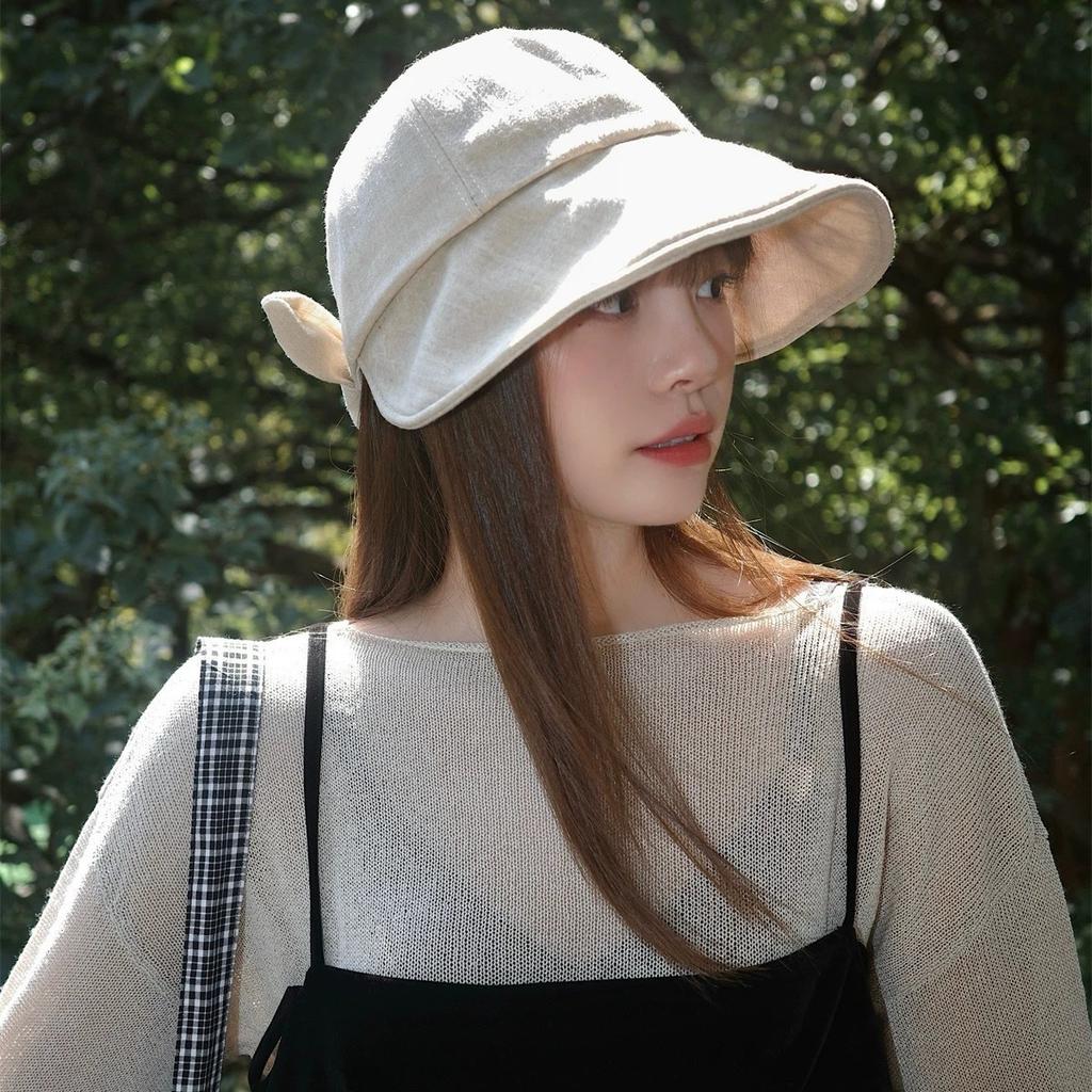 Breathable Cotton And Linen Sunscreen Fisherman'S Hat Children'S Summer Versatile Sun Hat Bow Shows Washbasin Hat Tide