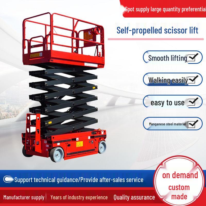 Electric Hydraulic Scissor Lift Platform, 4-14m, Self-Propelled Aerial Work Elevator