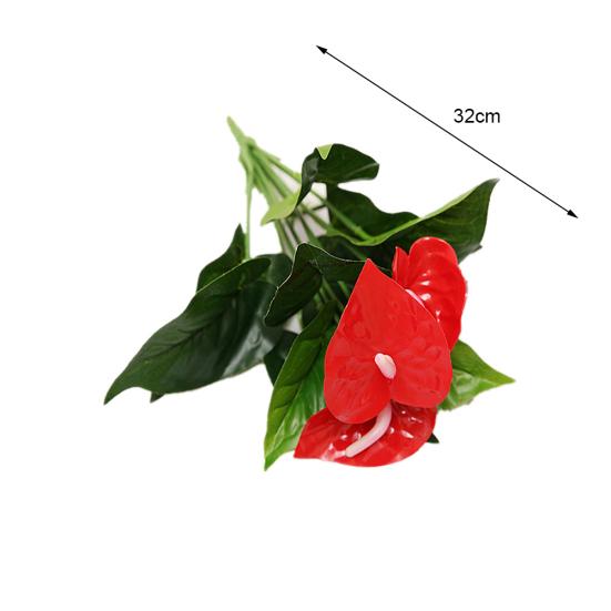 1ks 3 hlavy 9 listů Umělá rostlina Anthurium květina Domácí kancelář Zahrada Dekor