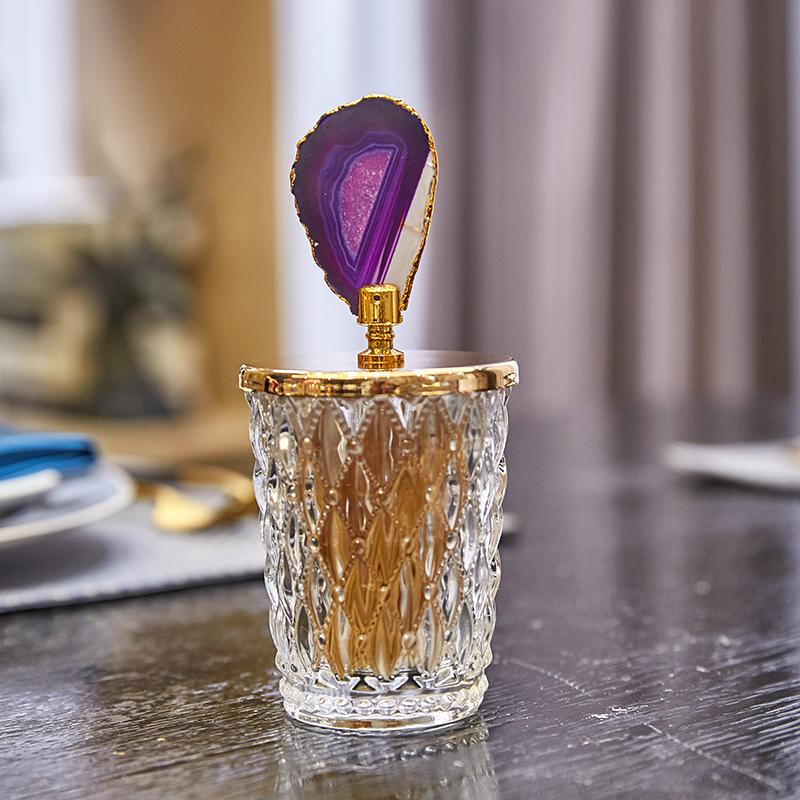 Glass Storage Jars Relief Tea Canister Candy Pot Natural Agate Stone Decorative Crystal Storage Jar with Cover Spice Organizer