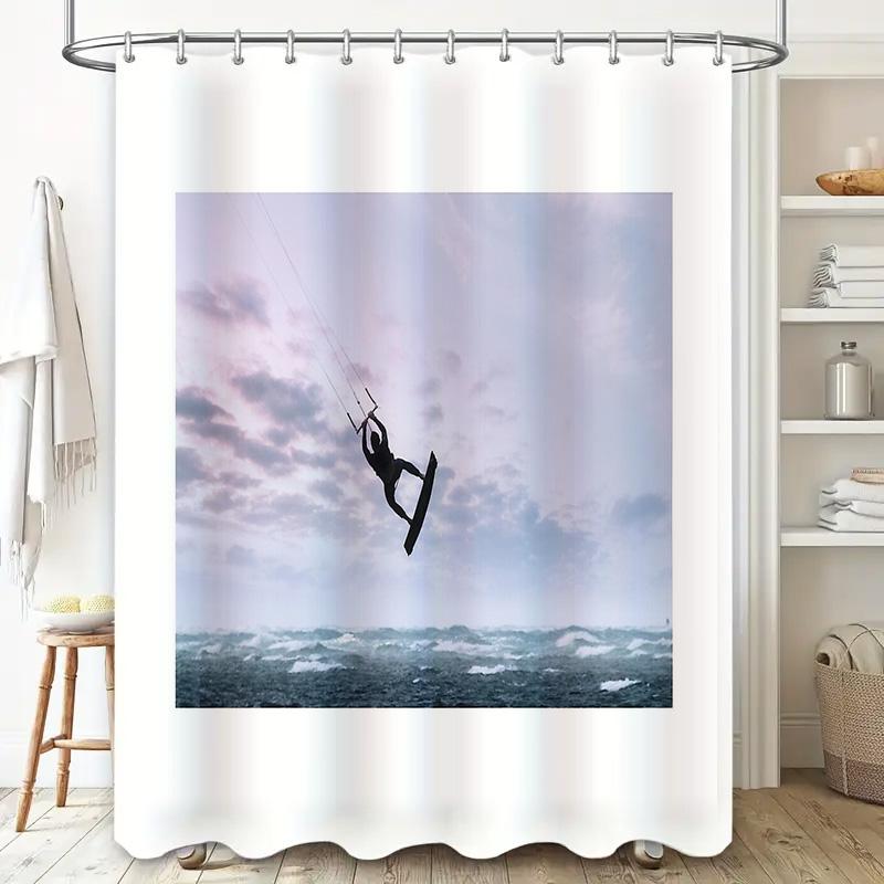 Ocean Wave Surfing Shower Curtain Beach Tropical Seascapes Home Decor Bathroom Art Coastal Vibes Modern Style Waterproof Fabric