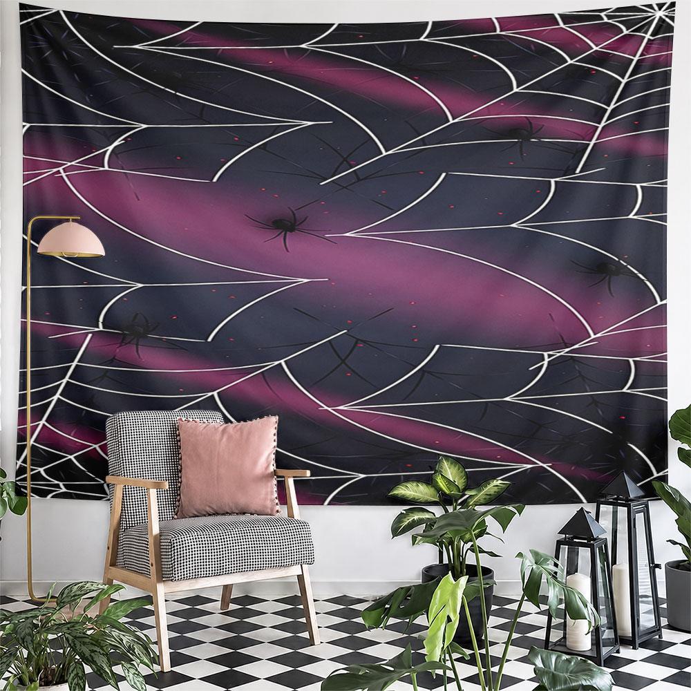 Spooky Spider Web with Purple Glow Pattern Wall Hanging Tapestry Decorative Tapestry Home Decor for Bedroom and Living Room