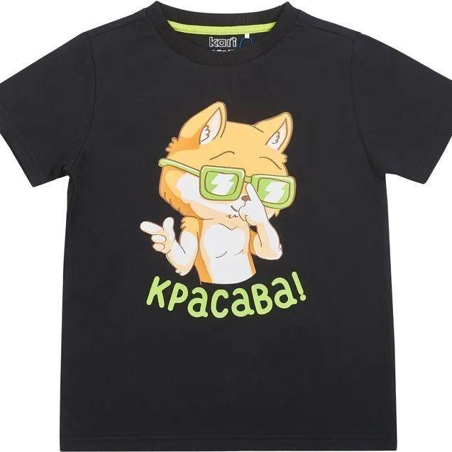 Versatile Mid-Length Pure Cotton Letter Print Short Sleeve for Kids - Casual and Comfortable Summer Style 120cm чёрный