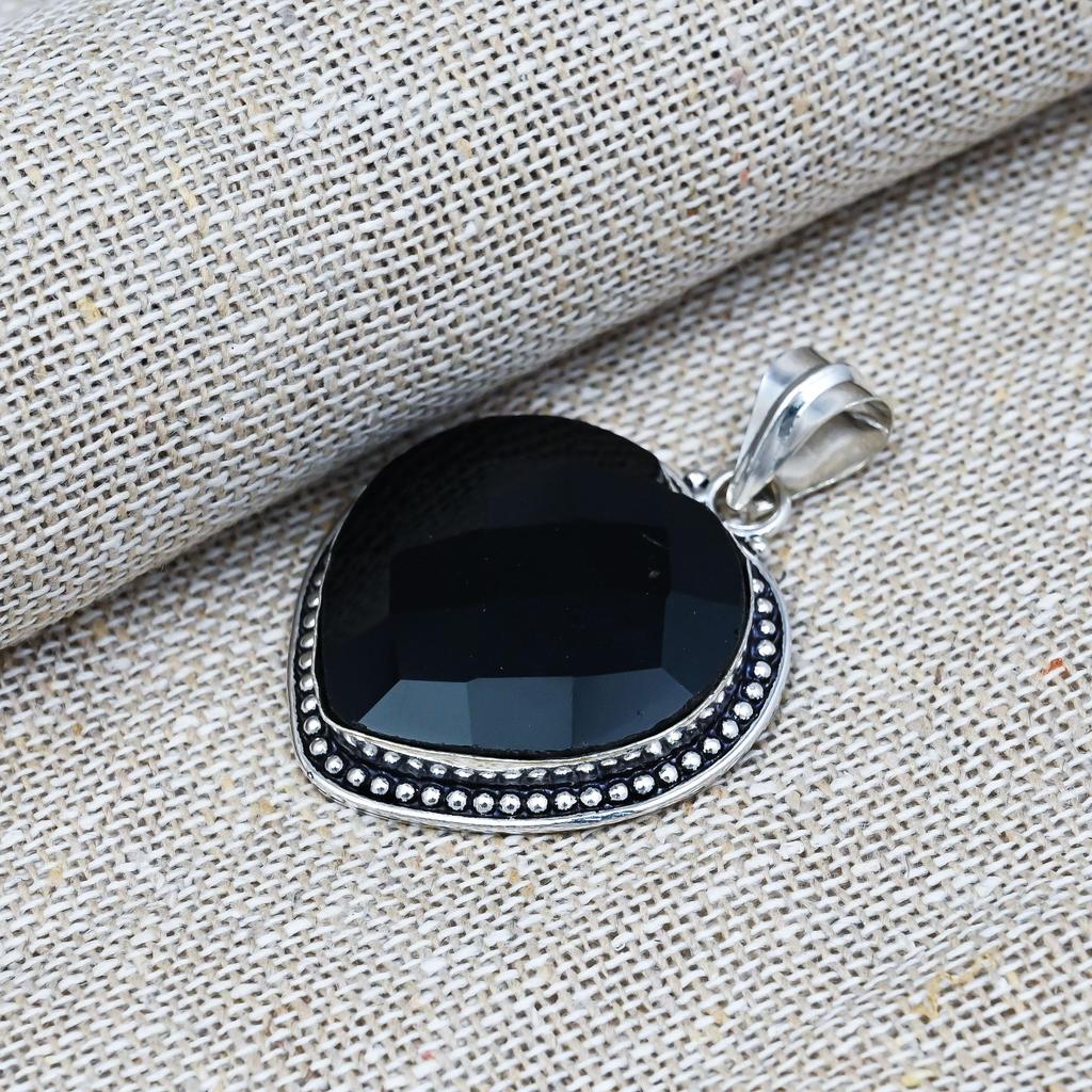 Black Spinel Gemstone Pendant Handmade 925 Sterling Silver Jewelry For Birthday Gift