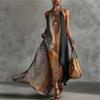 Summer European and American Style Leopard Print Splicing Long Dress Sleeveless Split Dress Vacation Beach Dress Loose and Thin
