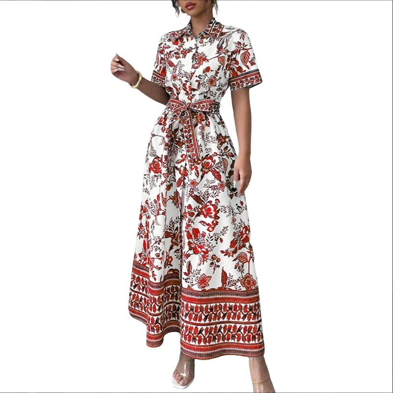 

ZANZEA Женское платье с отложным воротником, бохо-принтом, свободного кроя, с коротким рукавом 5XL