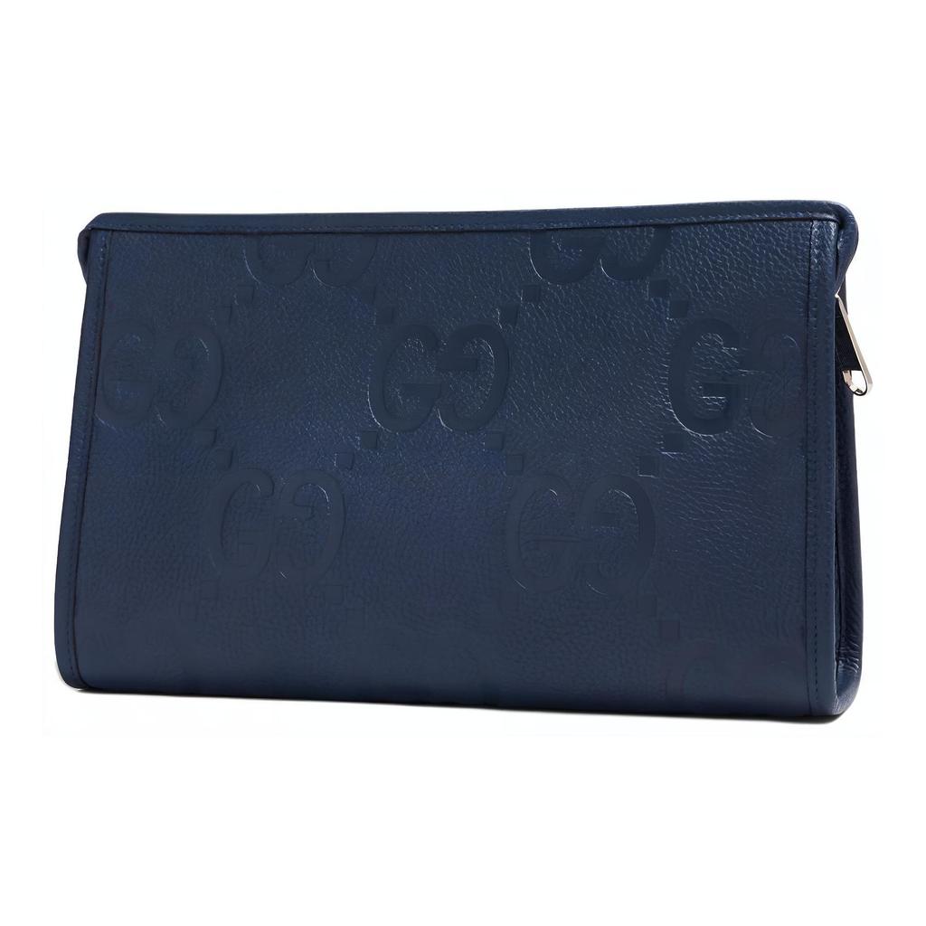 Gucci Jumbo GG Double G Logo Zipper Leather Clutch Large Men clutch Blue 739490-AABY0-4236