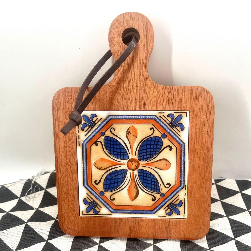 Japanese Solid Wood Floral Tile Heat-Resistant Kitchen Mat - Insulated Pot Holder, Retro Placemat, Casserole Mat, Coaster