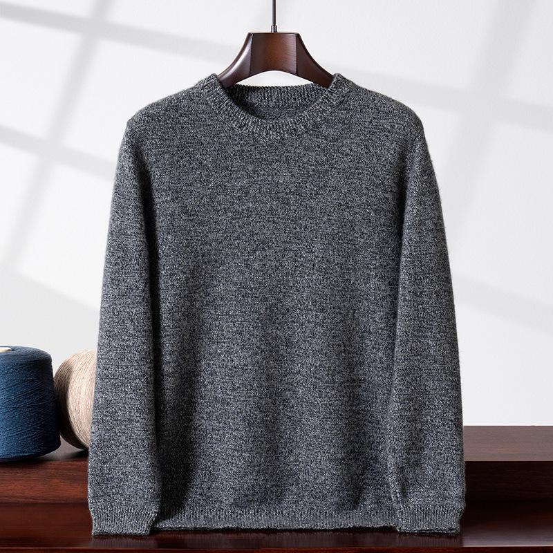 Men's Thickened Cashmere Sweater: Seven-needle, Double-strand, Marled Knit, Round Neck, Loose Fit, Plus Size, Autumn/Winter Style.