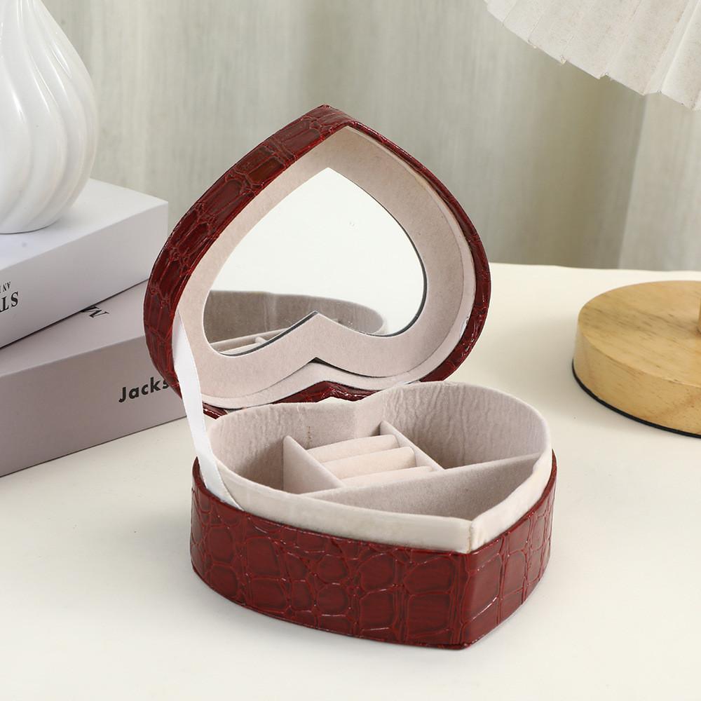 Leather Heart Jewelry Organizer With Flip Lid For Gift Weddings Travel