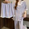 Premium sense simple light luxury imitation cotton jacquard pajamas small fresh women's summer short-sleeved three-piece set loungewear