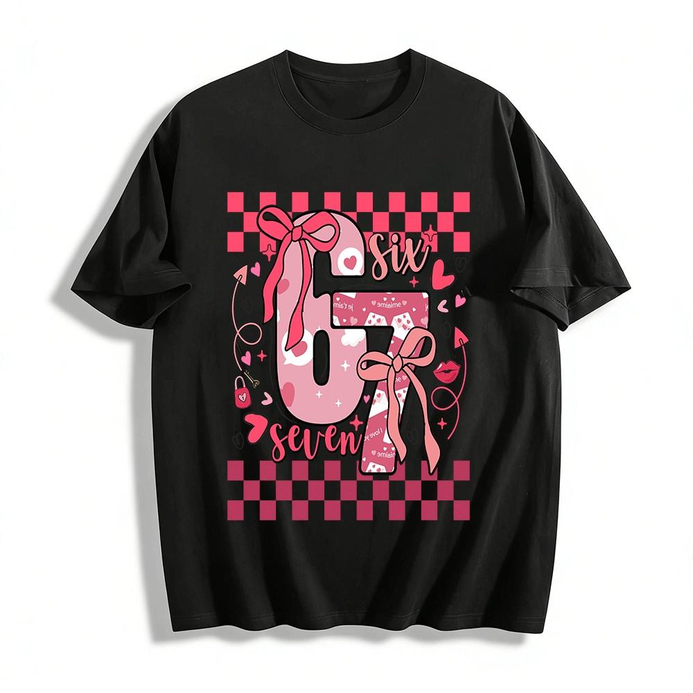 Sweet Style Number 67 Bow Heart Print Casual Top Pure cotton T-shirt XXS