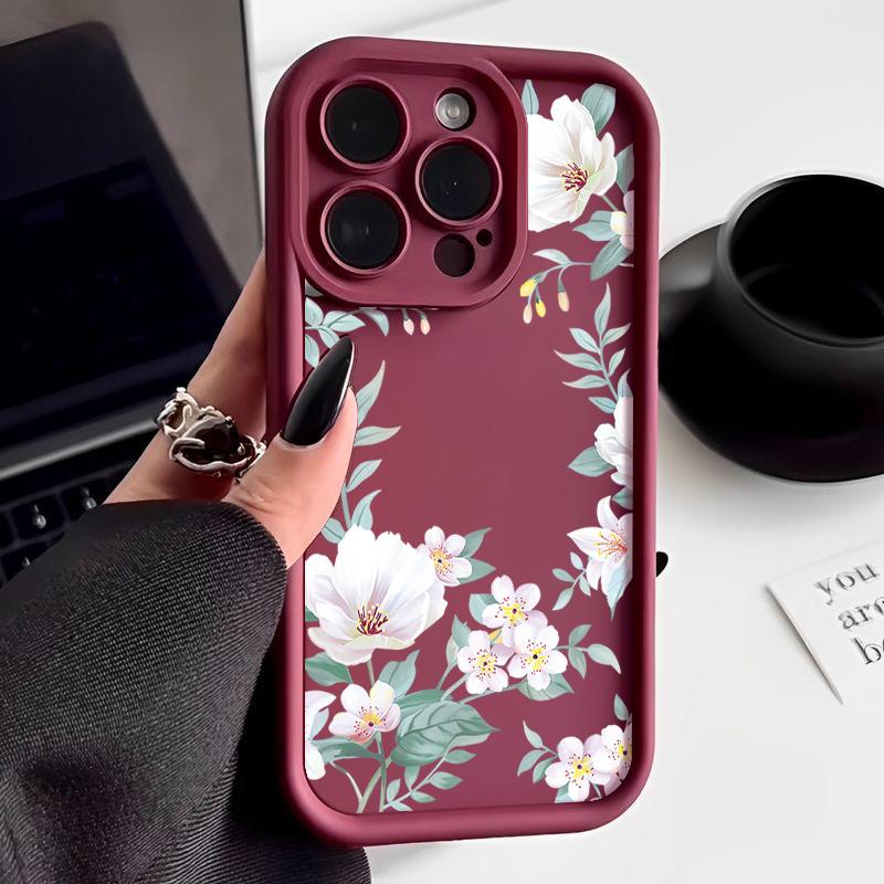 

Простой цветочный принт Мягкий ударопрочный чехол TPU для iPhone 16 Pro Max 15 14 Pro 13 12 11 XR XS 8 7 Защита объектива Матовый чехол для телефона iPhone 7 / 8 / SE 2022